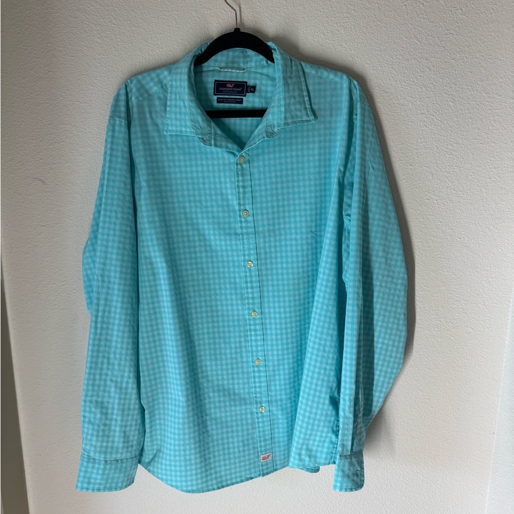 Vineyard Vines Turquoise Gingham Casual Shirt